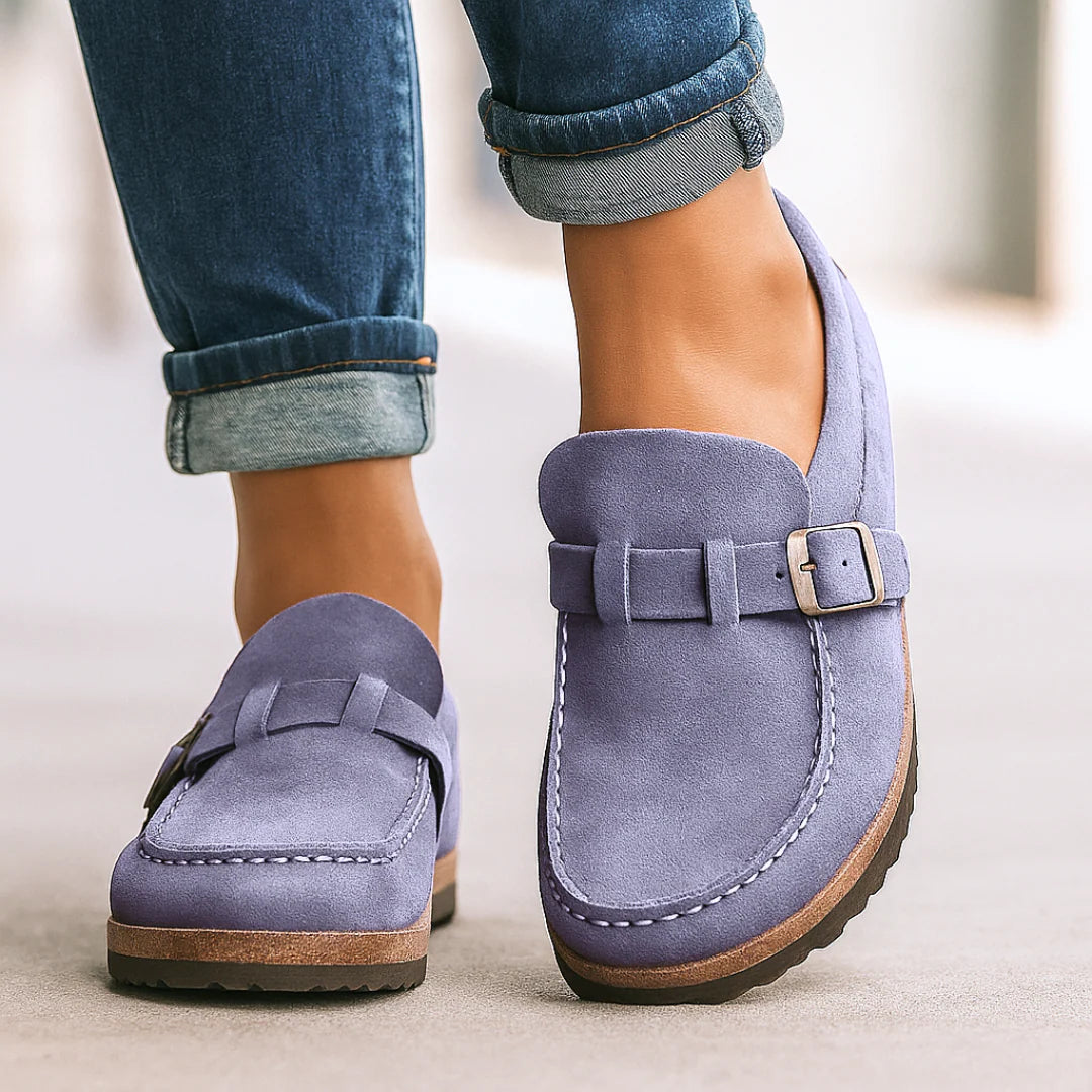 Marbella – Suede Buckle Comfort Clogs