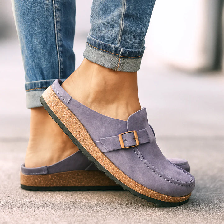 Marbella – Suede Buckle Comfort Clogs