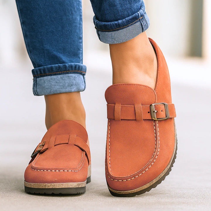 Marbella – Suede Buckle Comfort Clogs