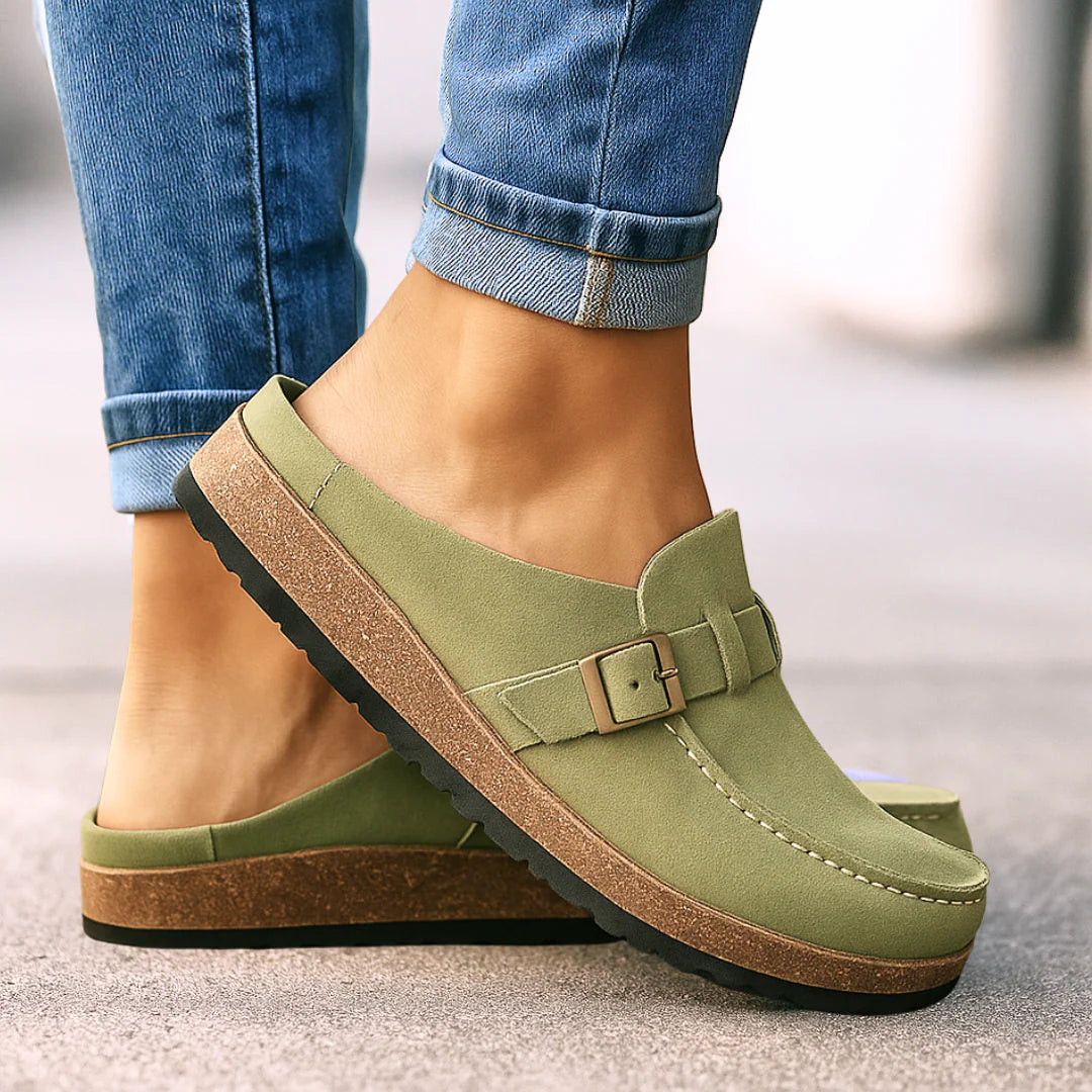 Marbella – Suede Buckle Comfort Clogs