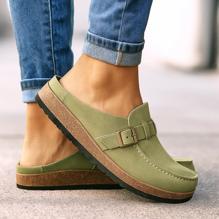 Marbella – Suede Buckle Comfort Clogs