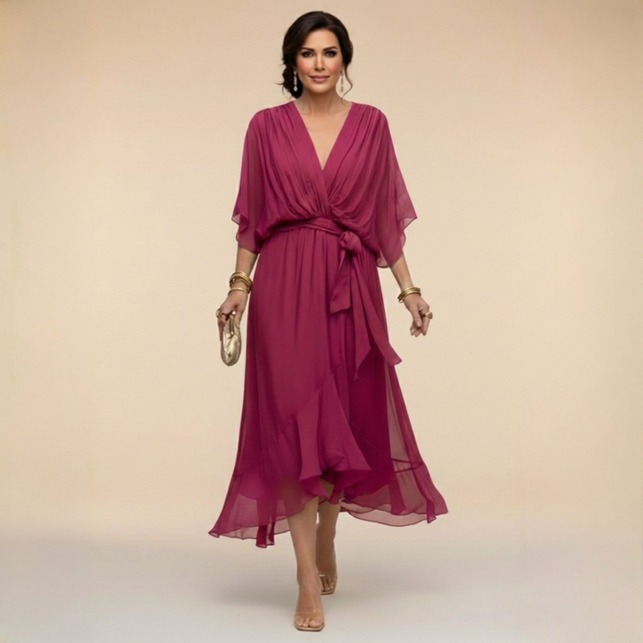 MARISSA™ | CHIFFON DRESS WITH V-NECK