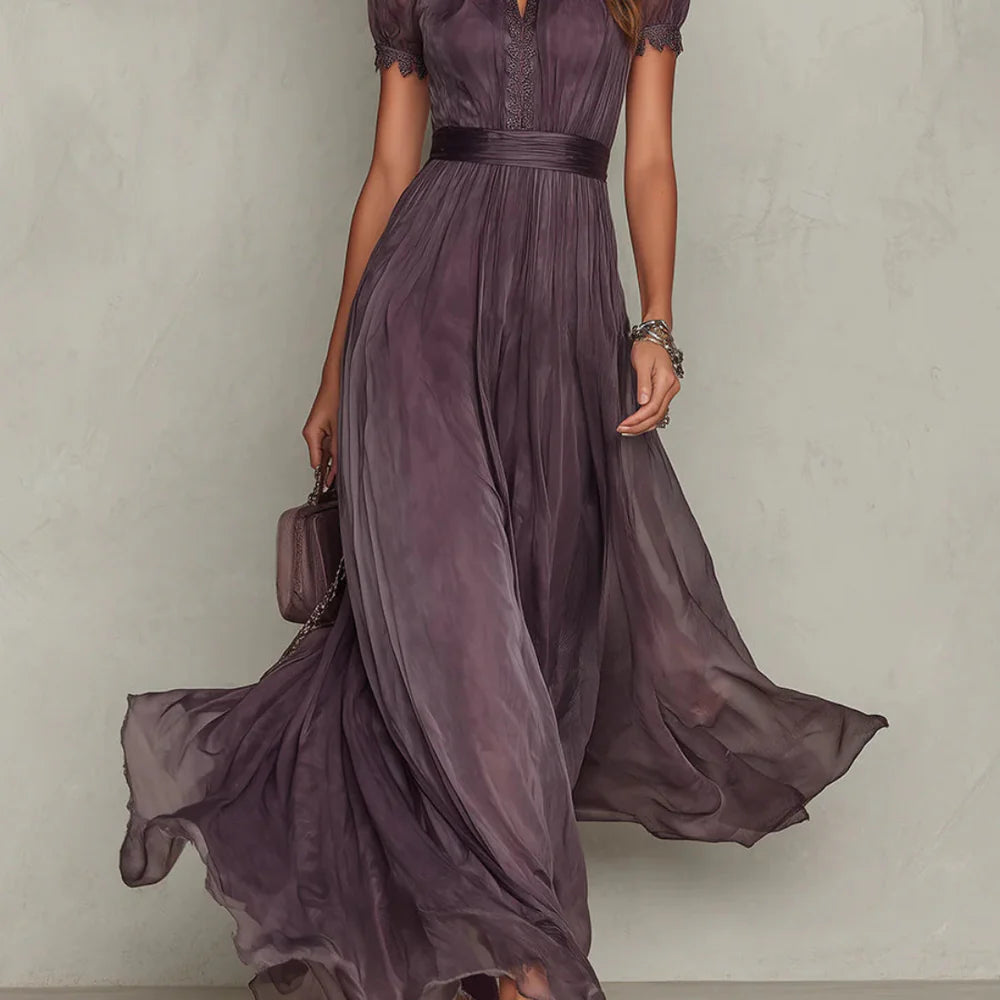 Florence | Lace Trim Chiffon Maxi Dress