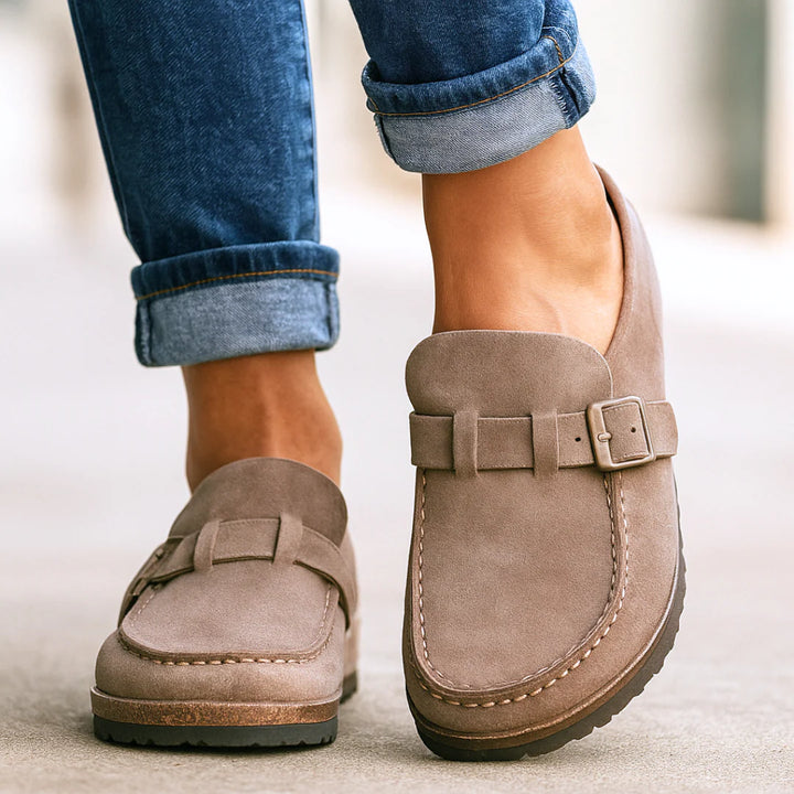 Marbella – Suede Buckle Comfort Clogs