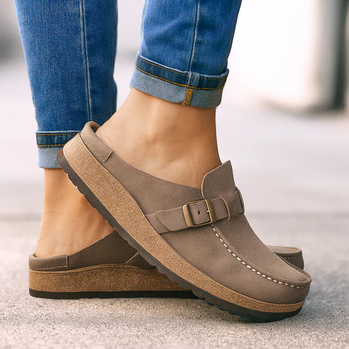 Marbella – Suede Buckle Comfort Clogs
