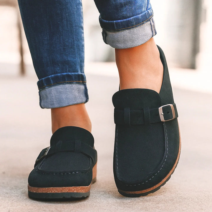 Marbella – Suede Buckle Comfort Clogs