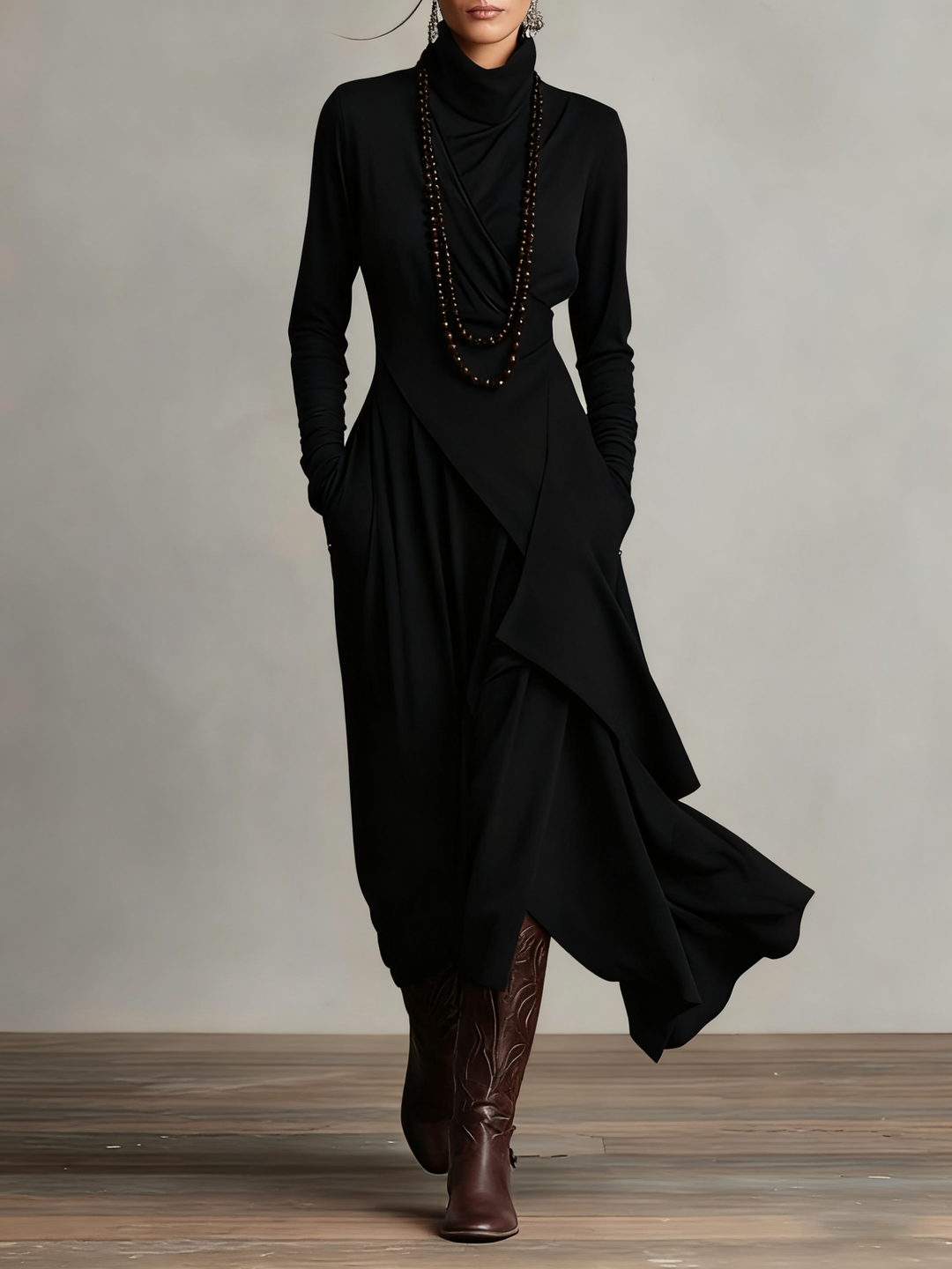 Ariane™ Vintage Asymmetrical Turtleneck Dress