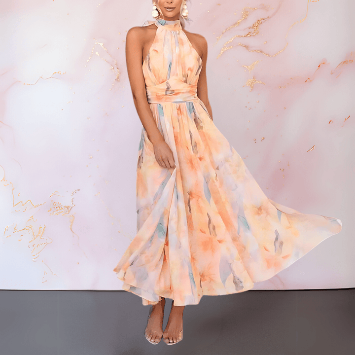 MASIE | HALTERNECK WATERCOLOUR PRINT DRESS