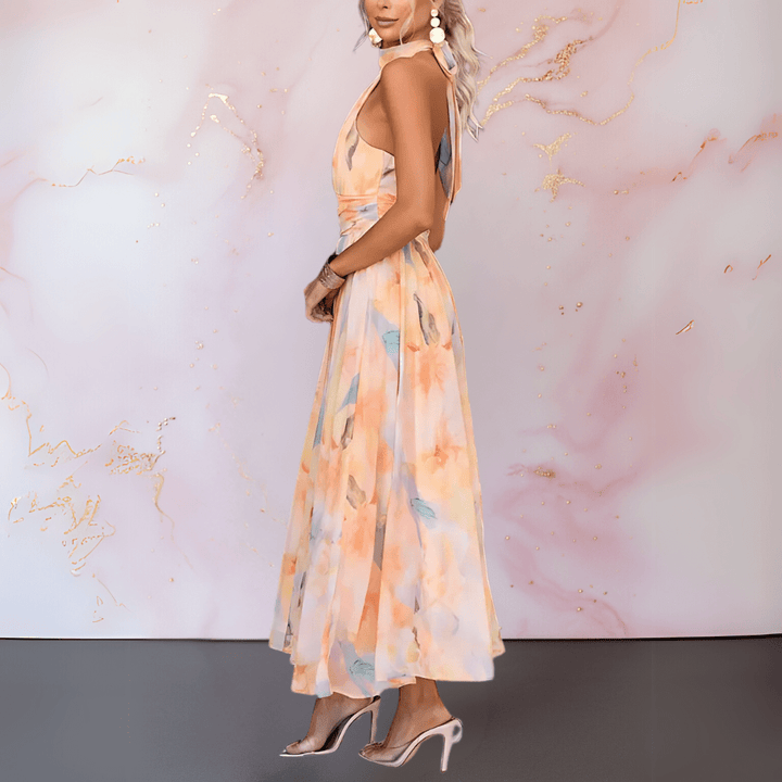 MASIE | HALTERNECK WATERCOLOUR PRINT DRESS