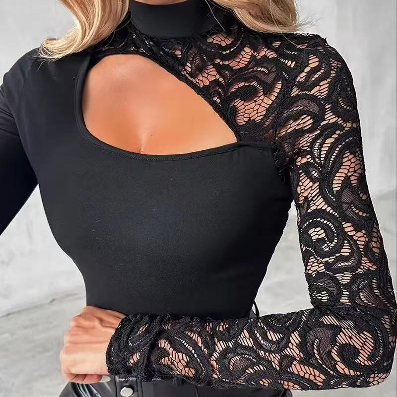 EVIE - Cutout Lace Sleeve Top